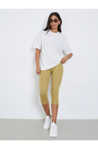 Elastic Waistband Basic Capri Length Leggings