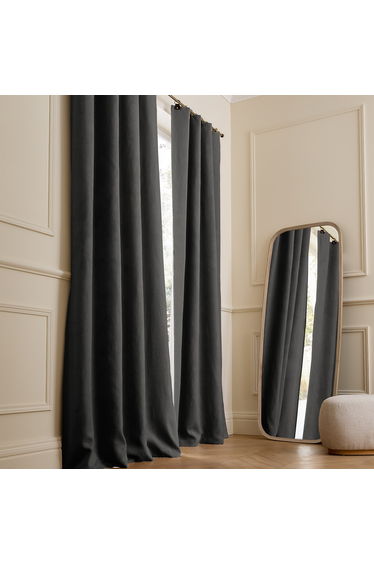 Private Washed Linen Curtain with Leather Tab Top Header
