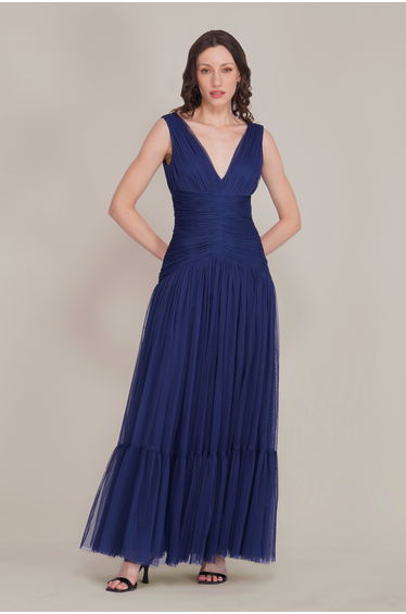 Elsie Tulle Maxi Dress in Navy Peony