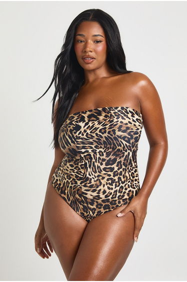 Plus Essentials Bandeau Swimsuit - leopard