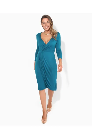 Cross Over Jersey Midi Dress - Teal