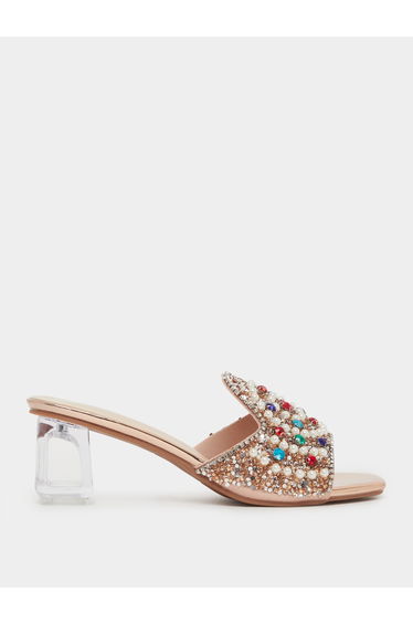 Embellished Transparent Heel Sandals