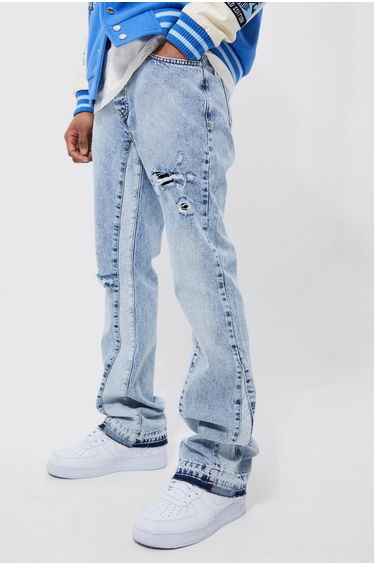 Slim Flare Distressed Panel Jeans - ice blue