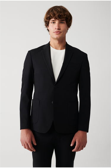 Men's Black Bi-stretch Unlined Double Slit Blazer