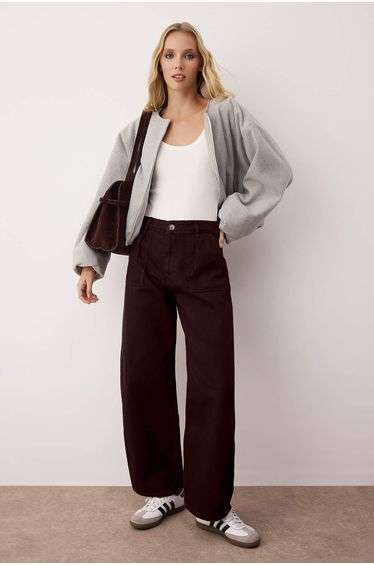 Bordeaux barrel pattern 100% cotton gabardine trousers