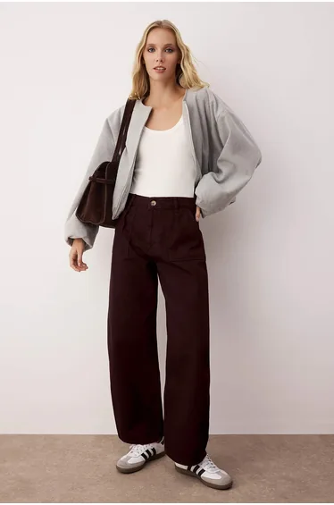 Bordeaux barrel pattern 100% cotton gabardine trousers