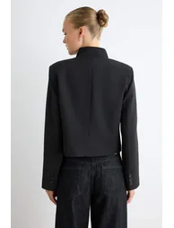Black Buttoned Short Blazer Jacket - 4