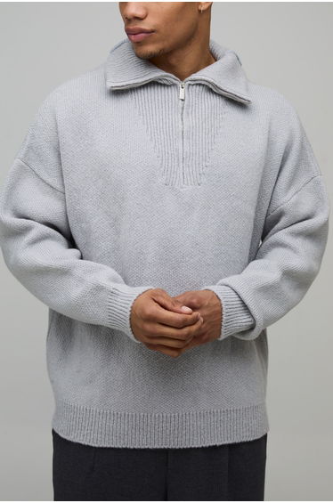 Man Relaxed Boxy Funnel Knitted Jumper - ecru