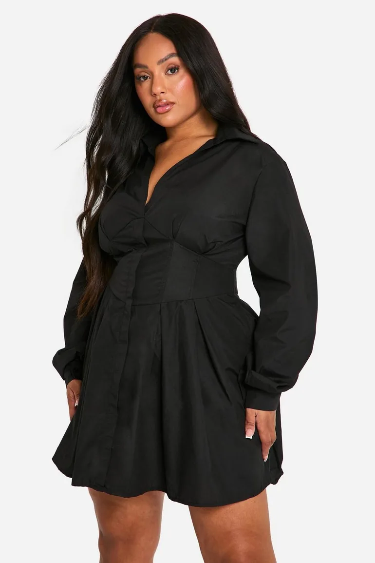Shop Plus Corset Detail Shirt Dress - black Online in Oman Shop Plus Corset Detail Shirt Dress - black Online in Oman