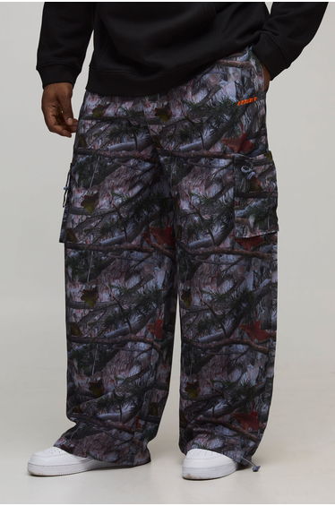 Plus Elasticated Waist Nylon Camo Baggy Trousers - khaki