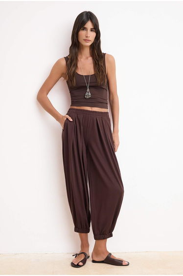 Brown Carrot/Shalwar Drawstring Regular Waist Pique Knitted Trousers