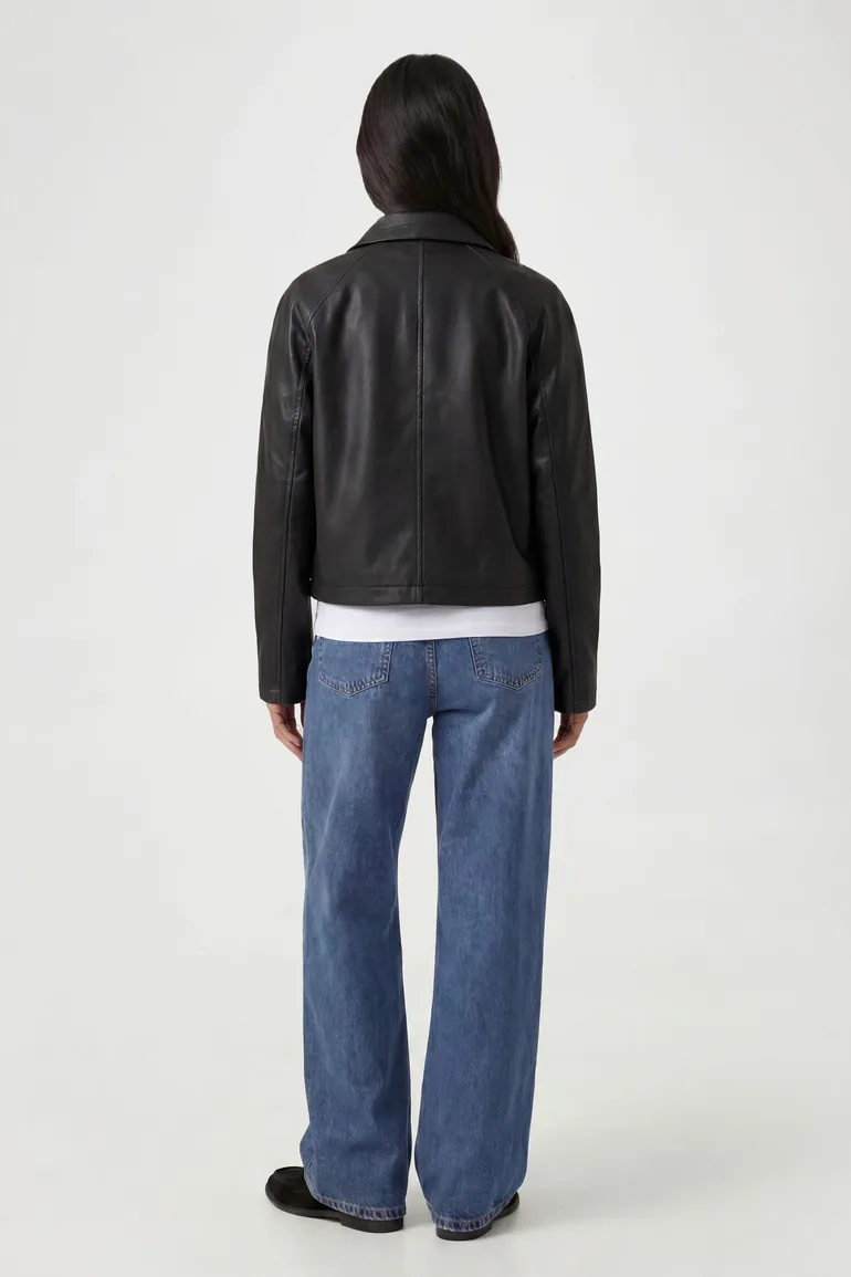 Funnel Neck Faux Leather Jacket - black - 2