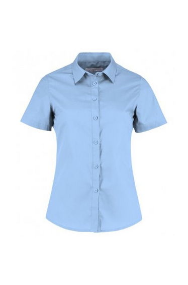 Kustom Kit Womens/Ladies Short Sleeve Tailored Poplin Shirt - Light Blue