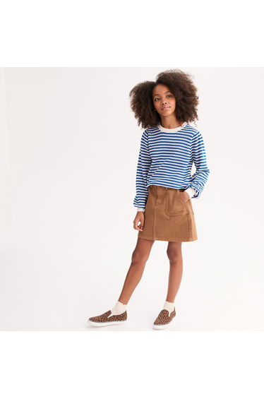 Striped Crew Neck Jumper/Sweater in Openwork Knit