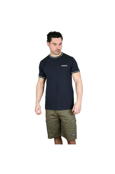 Lambretta Mens AW24 Twin Tip Pique T-Shirt - Navy/White/Green