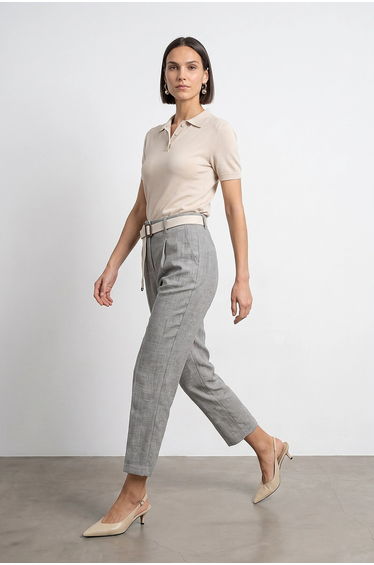 DILVIN Belted Straight-leg Ankle Trousers