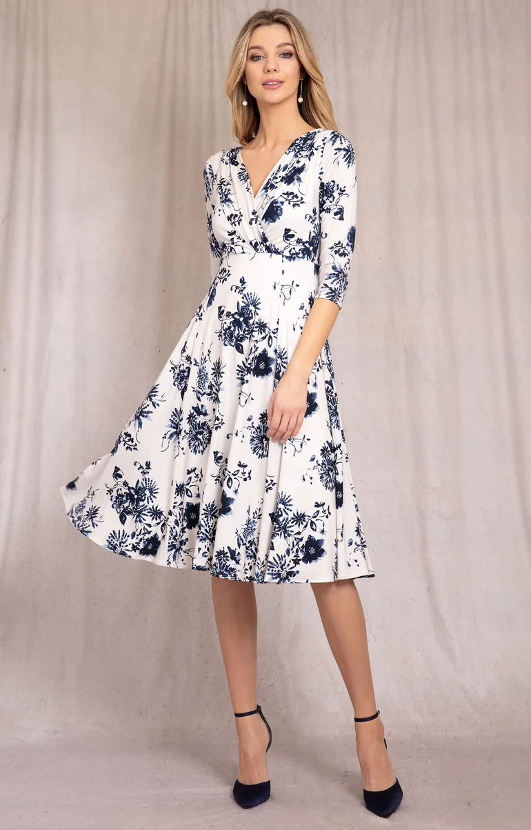 knee length dresses for ladies White Stretch Denim Aime Midi Dress main image 1