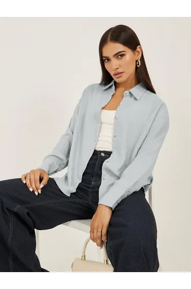 Oversized Linen Spread Collar Shirt