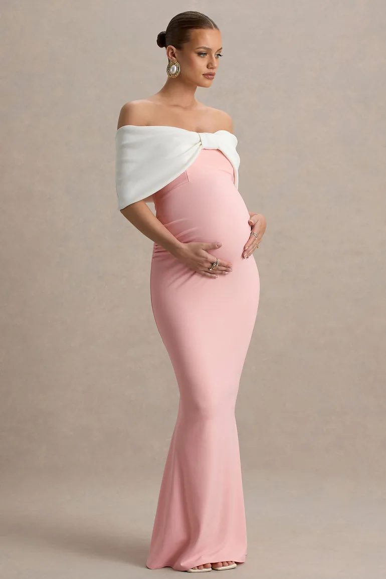 Libra | Pink & White Bow Bardot Maternity Maxi Dress Club L London : Dresses  : VogaCloset United Arab Emirates