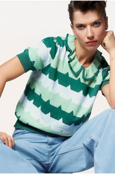 Pure Cotton Ruffled Peter Pan Collar Jumper/Sweater