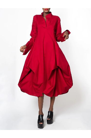 Stylish Loose Stand-Collar Long Sleeves Dress