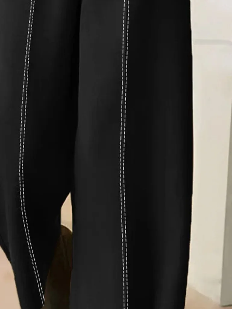 بنطلون فضفاض بخصر عالي بفتحة - 2