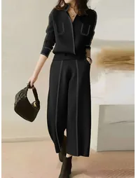 بنطلون فضفاض بخصر عالي بفتحة - 1