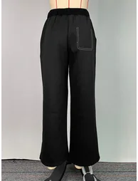 بنطلون فضفاض بخصر عالي بفتحة - 10