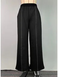 بنطلون فضفاض بخصر عالي بفتحة - 8