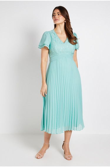 Lace Pleat Detail Midi Dress