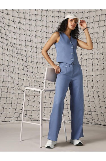 Solid High Rise Trousers with Belt Loops