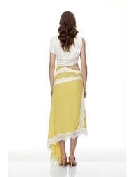 Fiamma Yellow Gathered Lace Panel Maxi Dress - 1