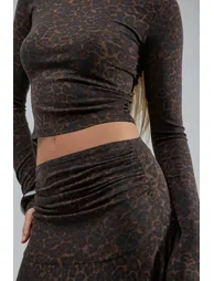 BUSEM High Waist Leopard Print Asymmetrical Midi Skirt - 5