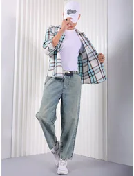 Men Barrel Loose Fit Washed Jeans
