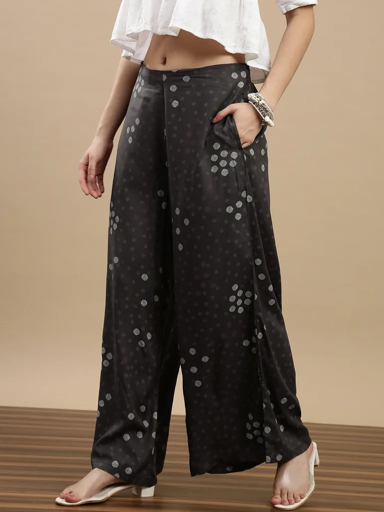 Charcoal Spot Print Wide Leg Pants - 2