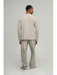 Essential Washed Regular Fit Raglan Long Sleeve Front Pocket T-Shirt - stone - 3