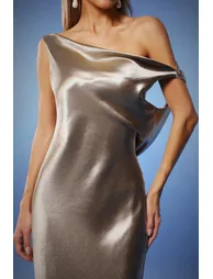 Verde Backless Asymmetric Satin Maxi Dress - 4