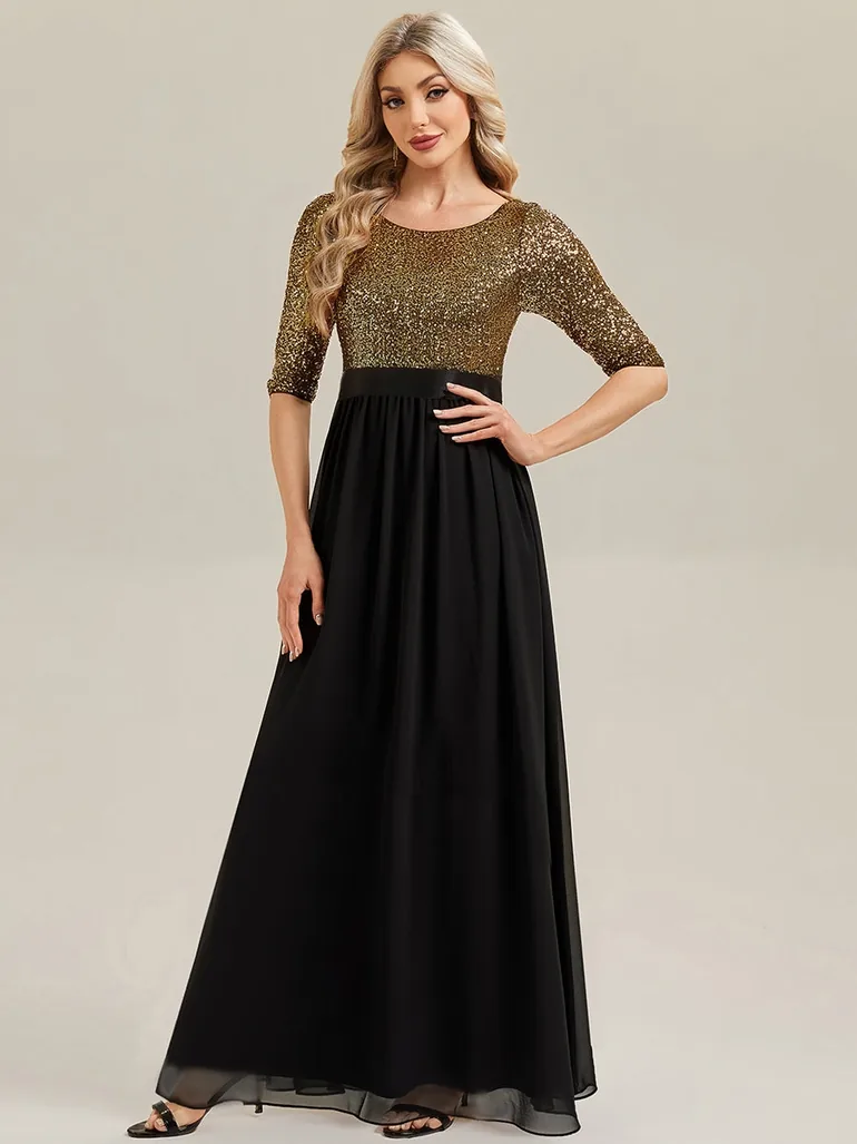 ever EMILIA|Glitter A-Line Maxi Evening Dress with Chiffon