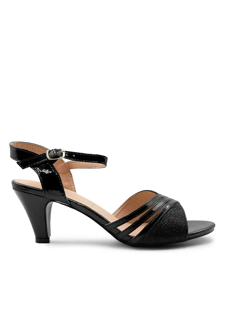 Quinta Black Low Block Heel With Buckle Closure - 1