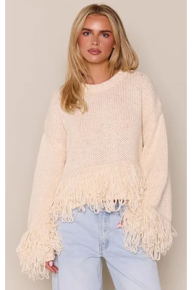 Petite Cream Sheer Large Loop Knitted Oversized Jumper