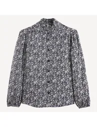 Floral Print Victorian Collar Long Sleeve Blouse - 1