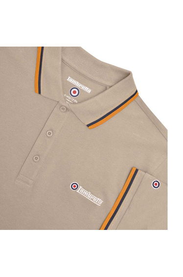 Lambretta Mens Triple Tipped Polo Shirt - Cashew/Stone/Navy/Orange product thumbnail 4