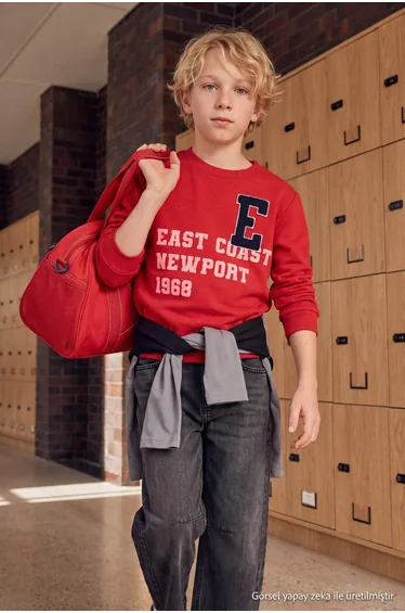 Red Boy's Plain Knitted Sweatshirt