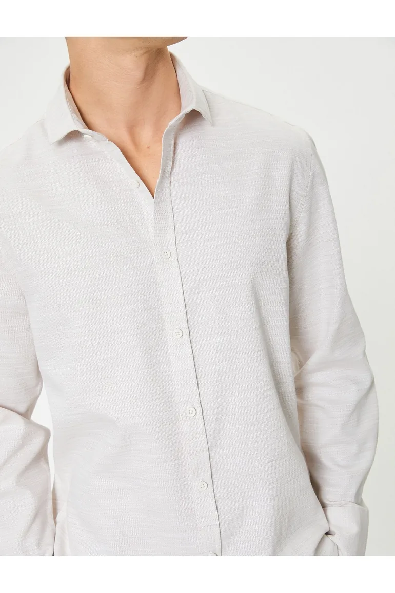 Slim Fit Shirt Classic Collar Long Sleeve Buttoned Cotton - 4