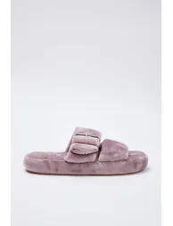Dusty Rose Double Tape Detailed Velvet Women's House Slippers - 1