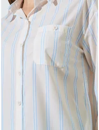 Cream Striped Casual Shirt - 3