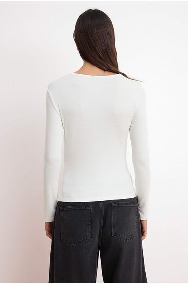 Ecru Fitted/Bodycon Long Sleeve Soft Knitted Blouse product thumbnail 4