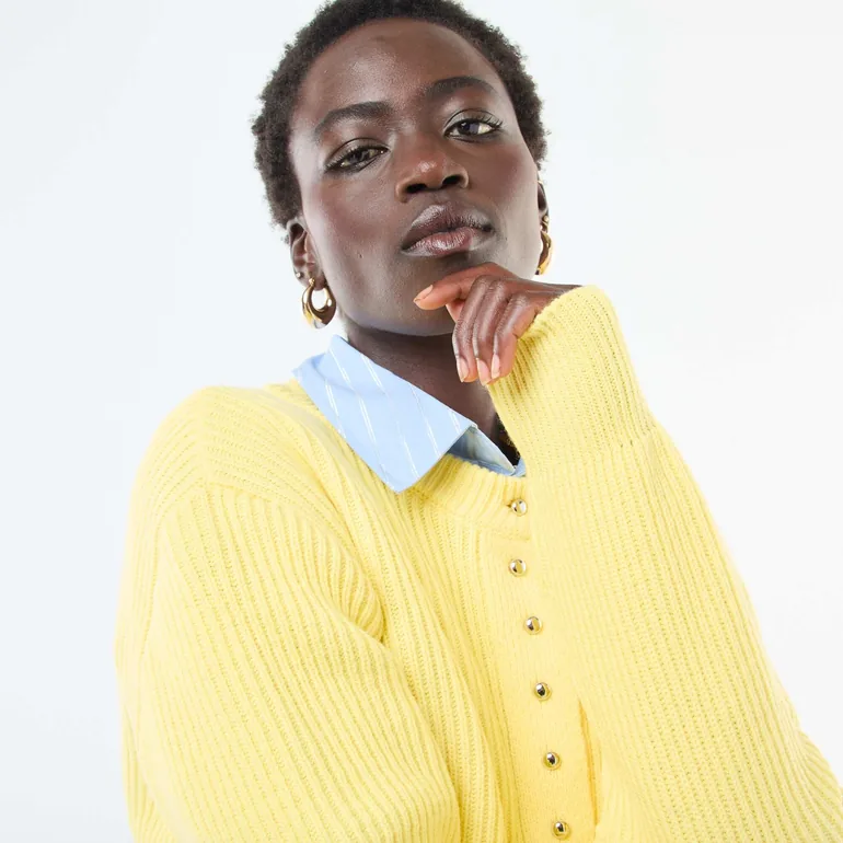 Buttoned Chunky Knit Cardigan YELLOW - 5