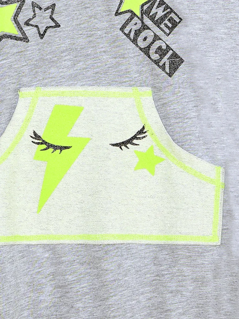 We Rock Gray Melange Hooded Girl's Dress - 5