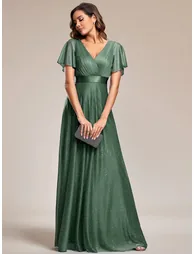 ever LIORÉ|Plus Size V Neck Ribbon Waist Formal Evening Dress With Sleeves - 4